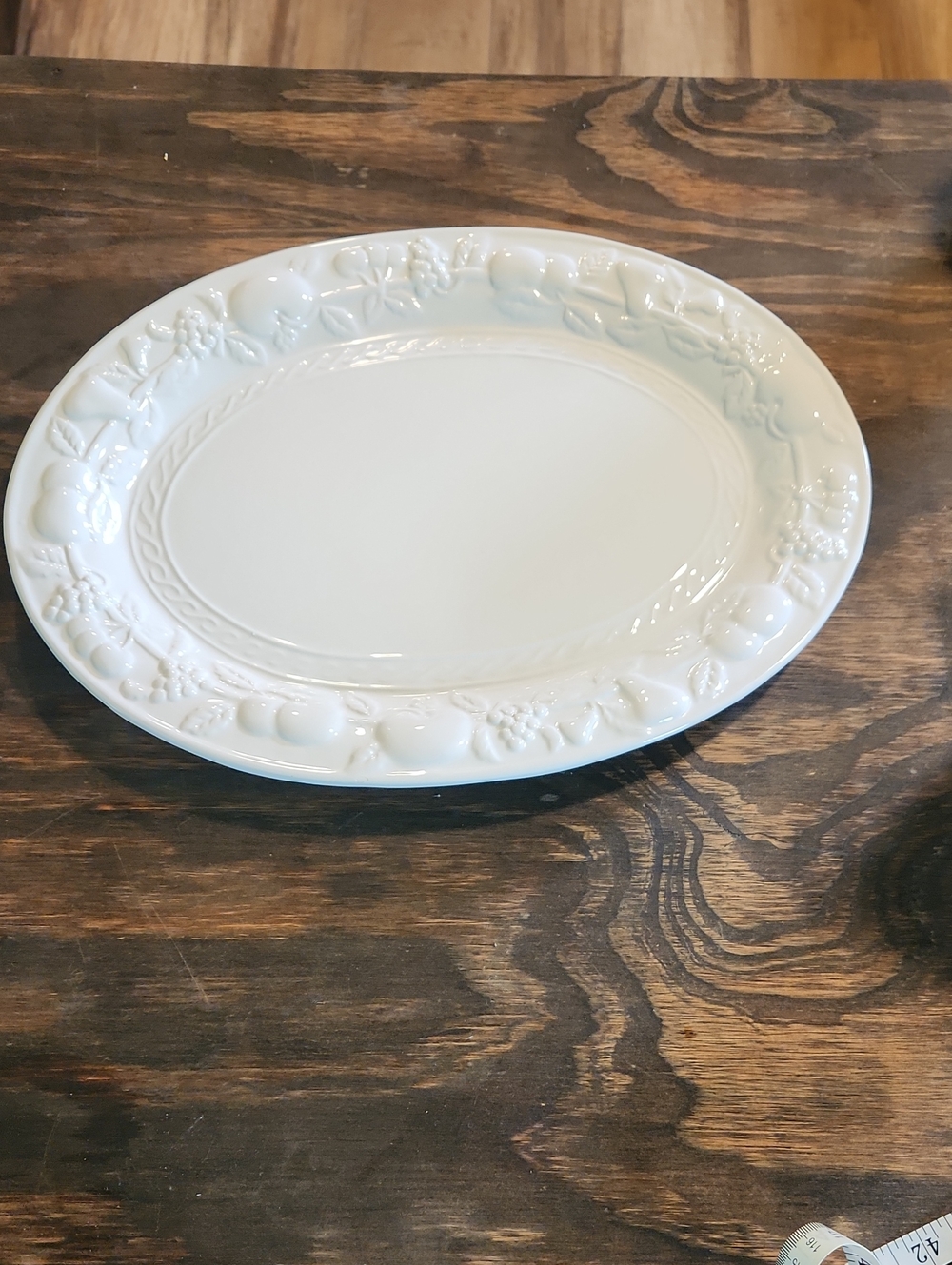 White Fruit Embossed Serving Platter